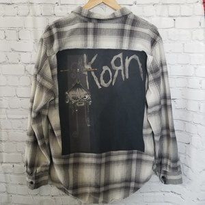 🎉HP🎉 Upcycled Korn Flannel Shirt L Gray Cream